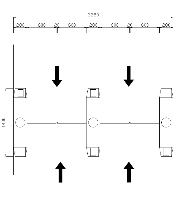 通道與閘機安裝位置尺寸圖